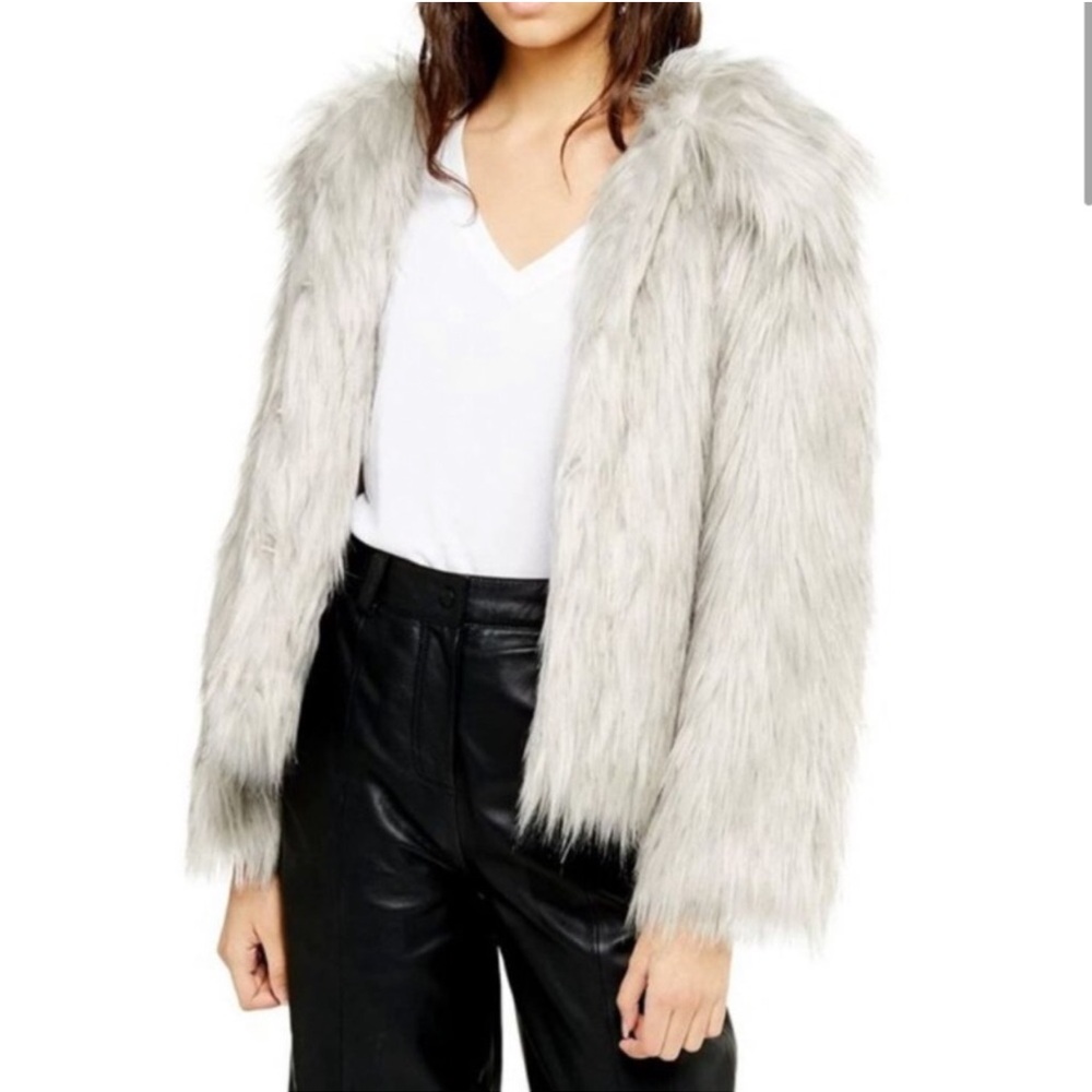✨HP✨ TOPSHOP Faux Fur Shag Jacket Coat 8 Gray